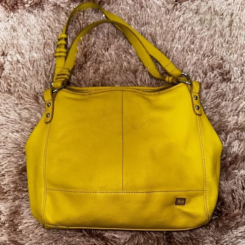 The Sak hobo snap closure vintage bag yellow pebble leather